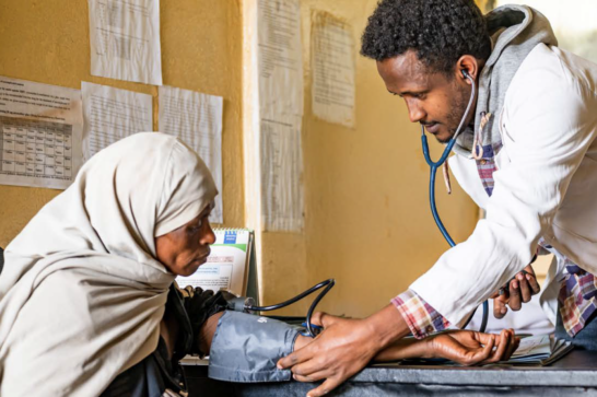 A doctor and a patient in an Ethiopian clinic.