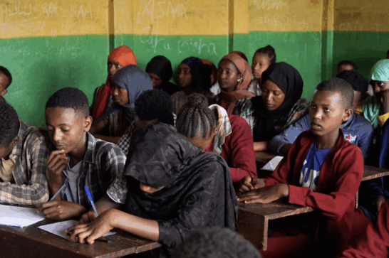 Ethiopian school children in a class room.
