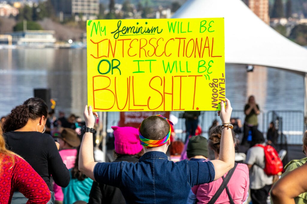 A protester during the Women's March 2019 in Oakland, United States.
