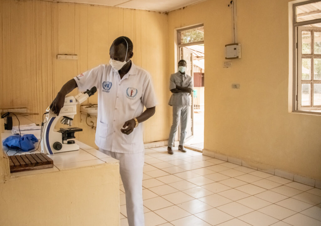 Lab technician in South Sudan.