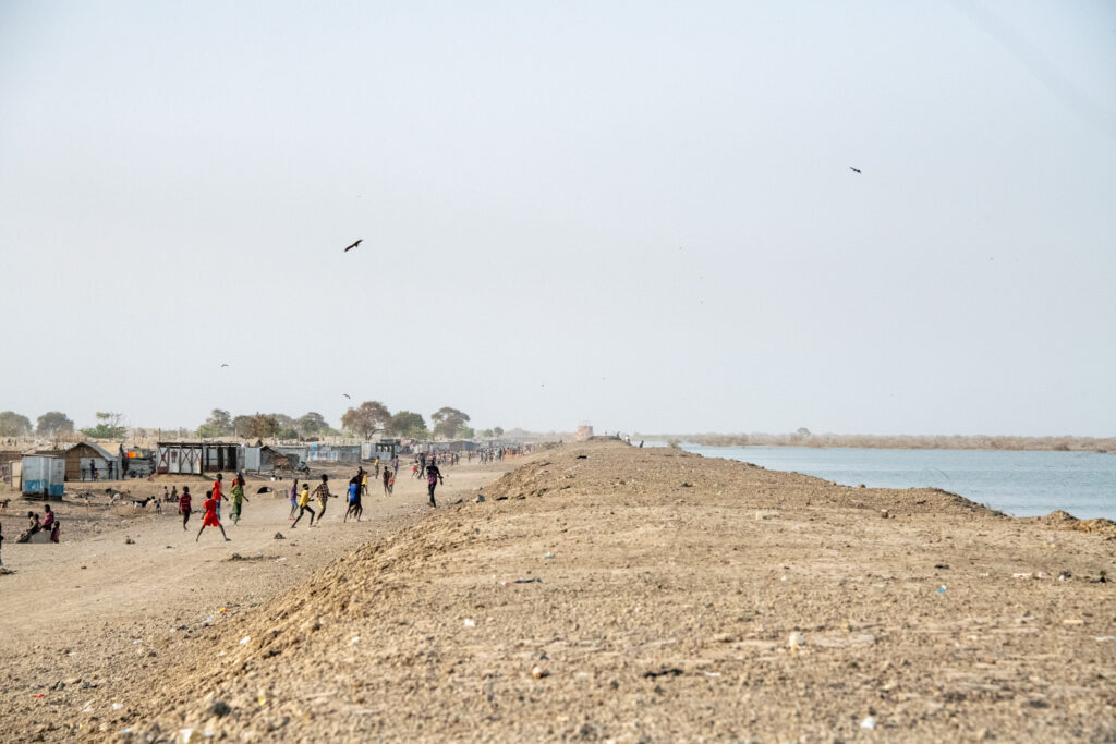 A dike protecting a camp for internally displaced persons in South Sudan.