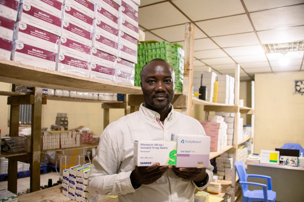 Doctor in a medical supply storage room in South Sudan.