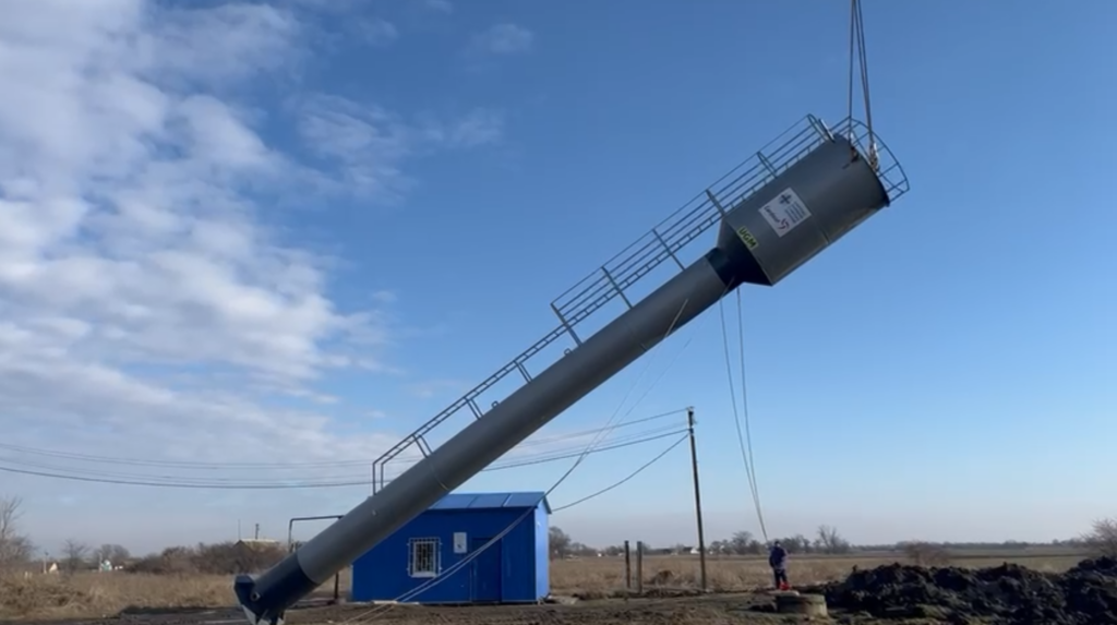 Een watertoren in Oekraïne.