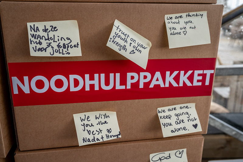 Deelnemers schreven wensen op noodhulppakket voor de mensen in Soedan.